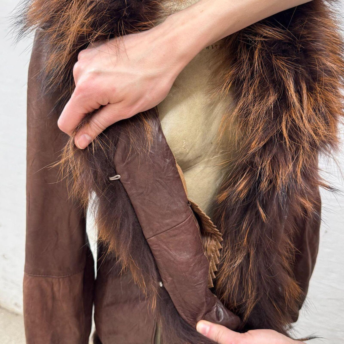 Vintage Y2K Sheepskin Leather & Raccoon Fur Penny Lane Jacket Coat