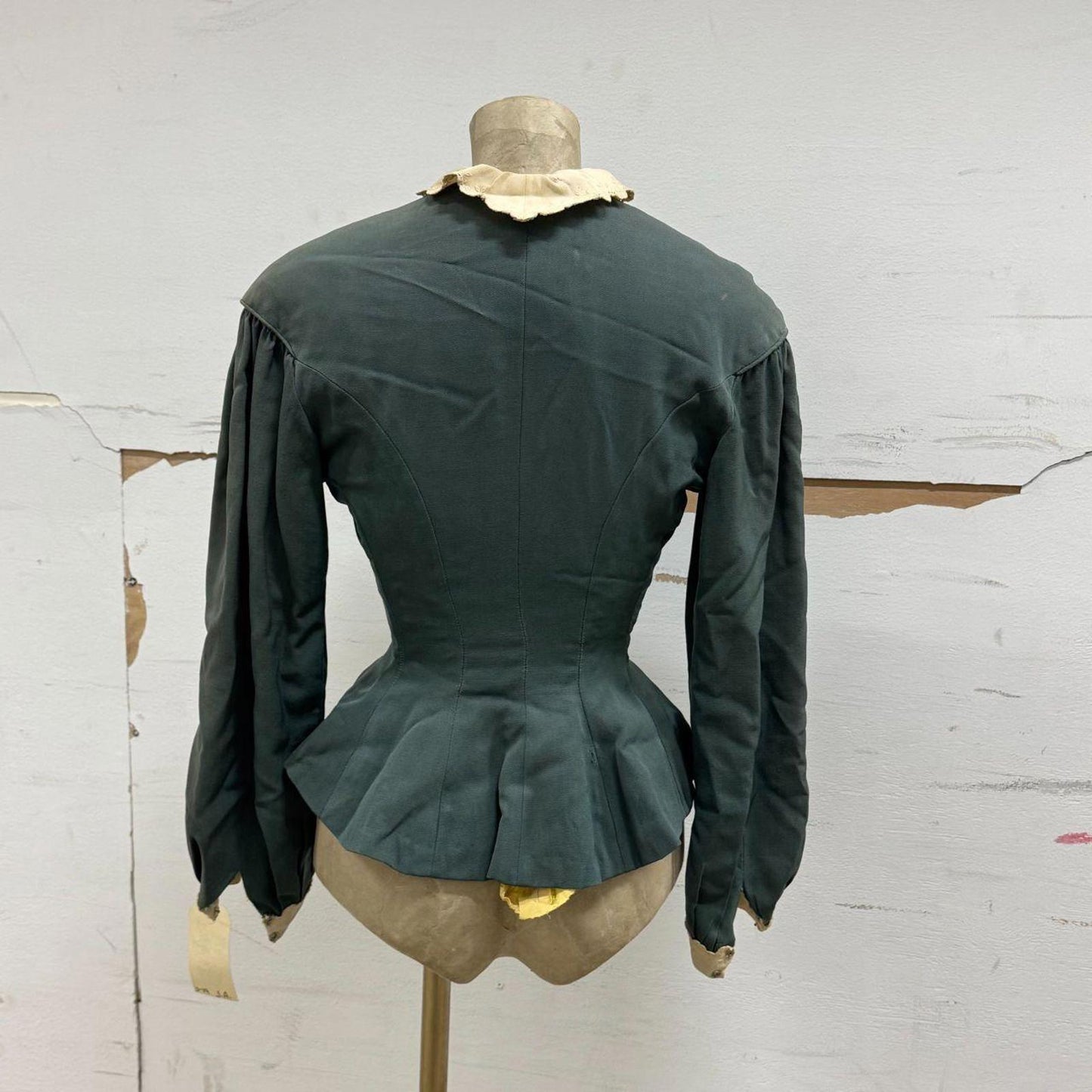 Vintage Dark Green Victorian Style Peplum Bodice 50s does 1800s Film Costume