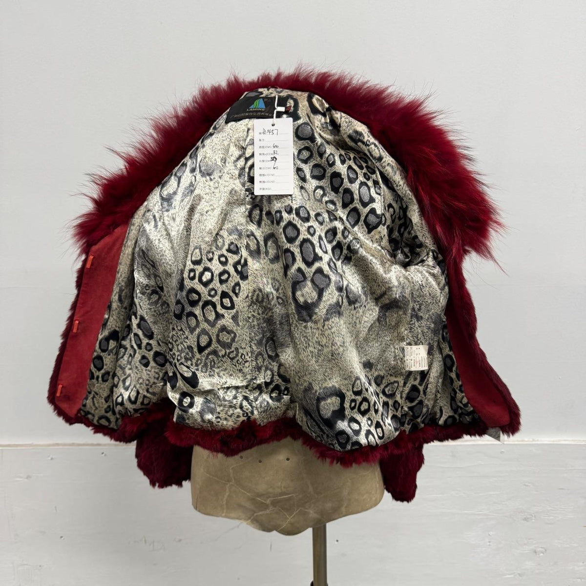 Vintage Burgundy Red Y2K Rabbit & Raccoon Fur Jacket Coat