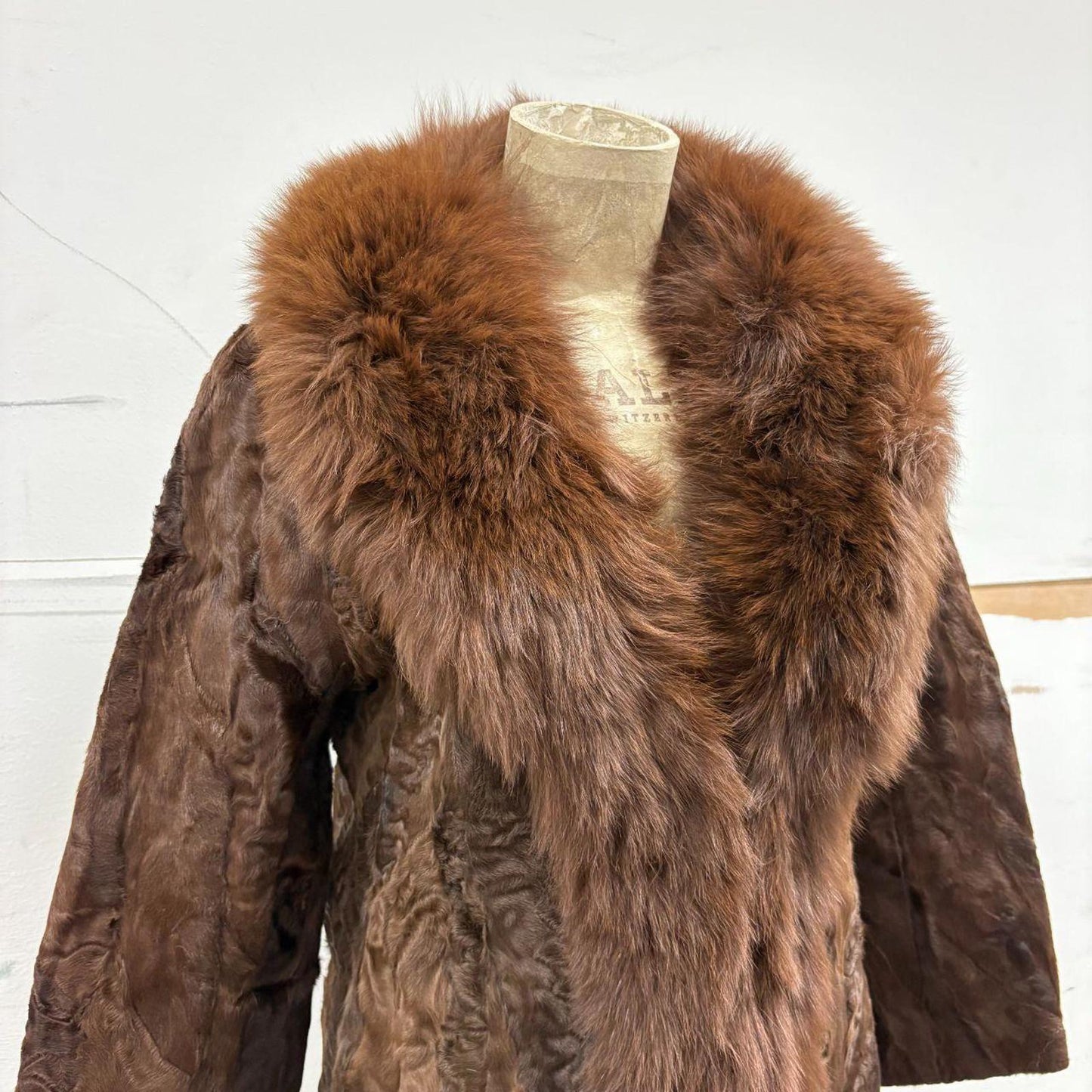 Vintage Paneled Brown Real Fox Fur Penny Lane Afghan Coat