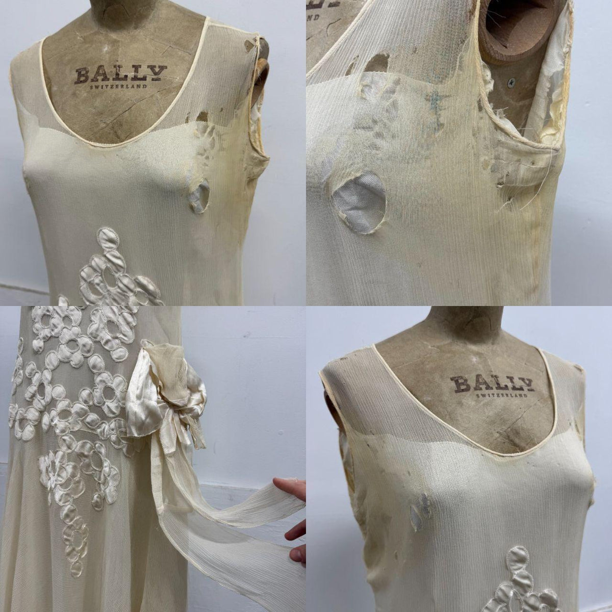 Antique 20s Flapper Drop-Waist Silk Chiffon & Ribbonwork Wedding Gown