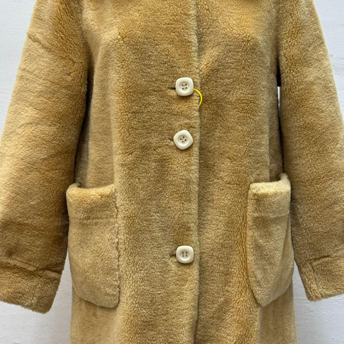 Vintage Honey Bouclé Wool and Fur Collar Teddy Coat