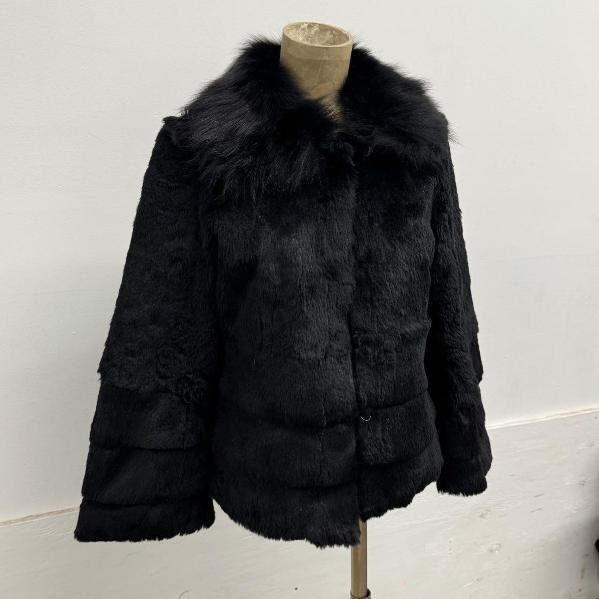 Vintage Y2K Black Rabbit & Fox Fur Jacket Coat
