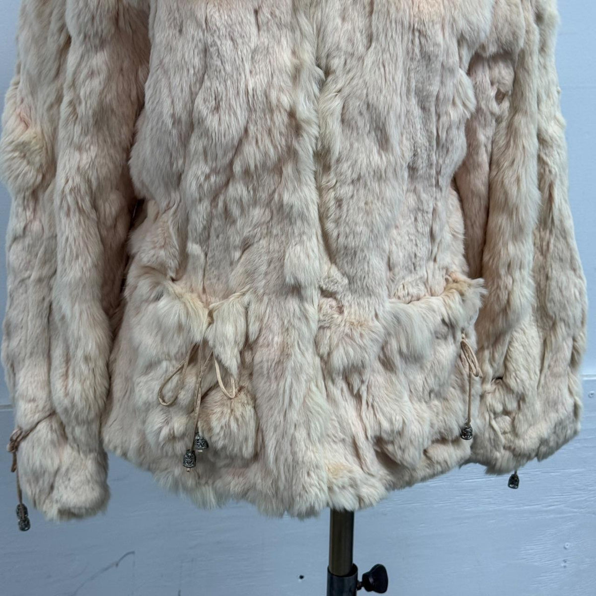 Vintage Y2K Hooded Peach Pastel Pink Rabbit & Fox Fur Jacket Coat