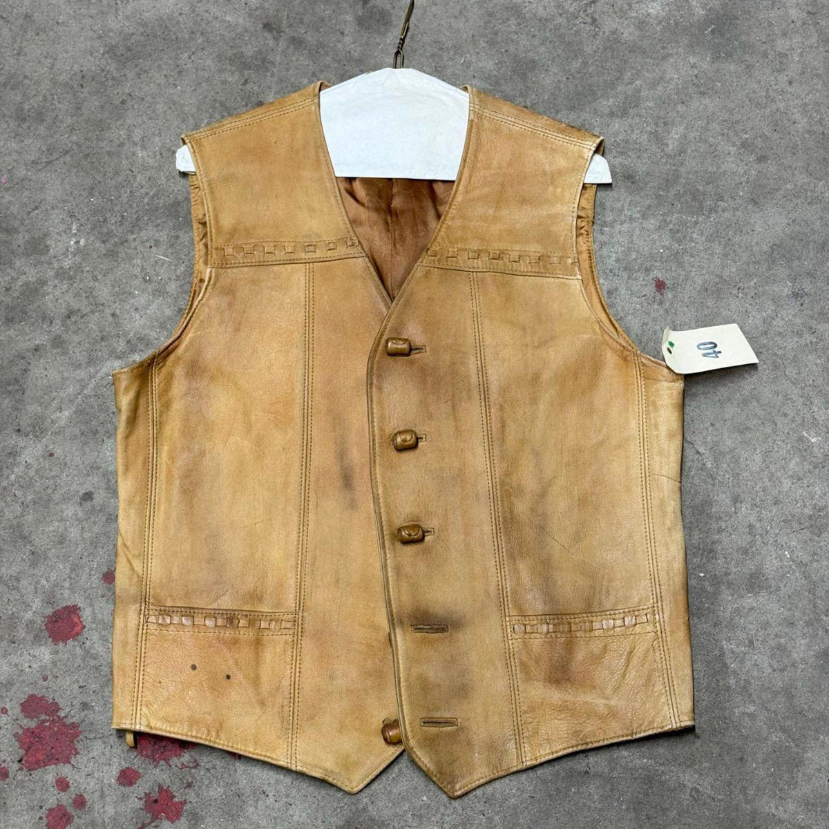 Vintage 60s 70s Suede Buckskin Western Film Costume Vest Ghosted Thrashed