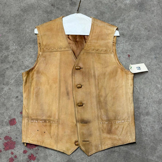 Vintage 60s 70s Suede Buckskin Western Film Costume Vest Ghosted Thrashed
