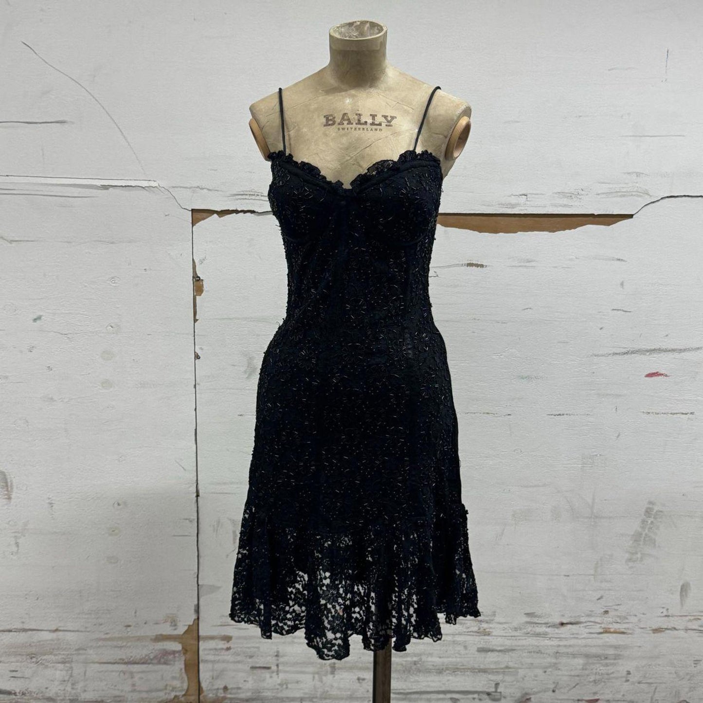 Y2k Vintage Di Francesco Black Beaded Lace Midi Dress