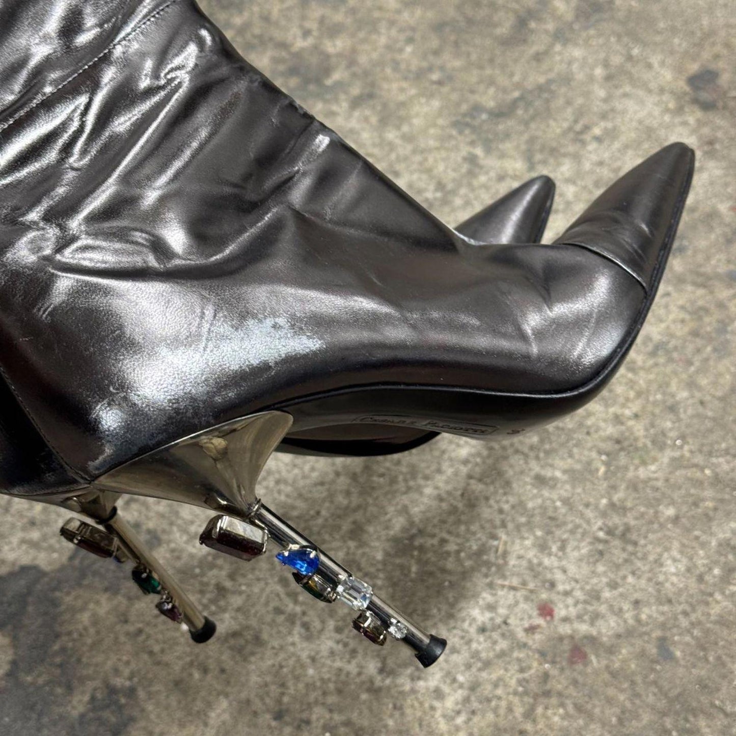 Y2K Vintage Archival Cesare Paciotti Jeweled Silver Metallic Stiletto Boots