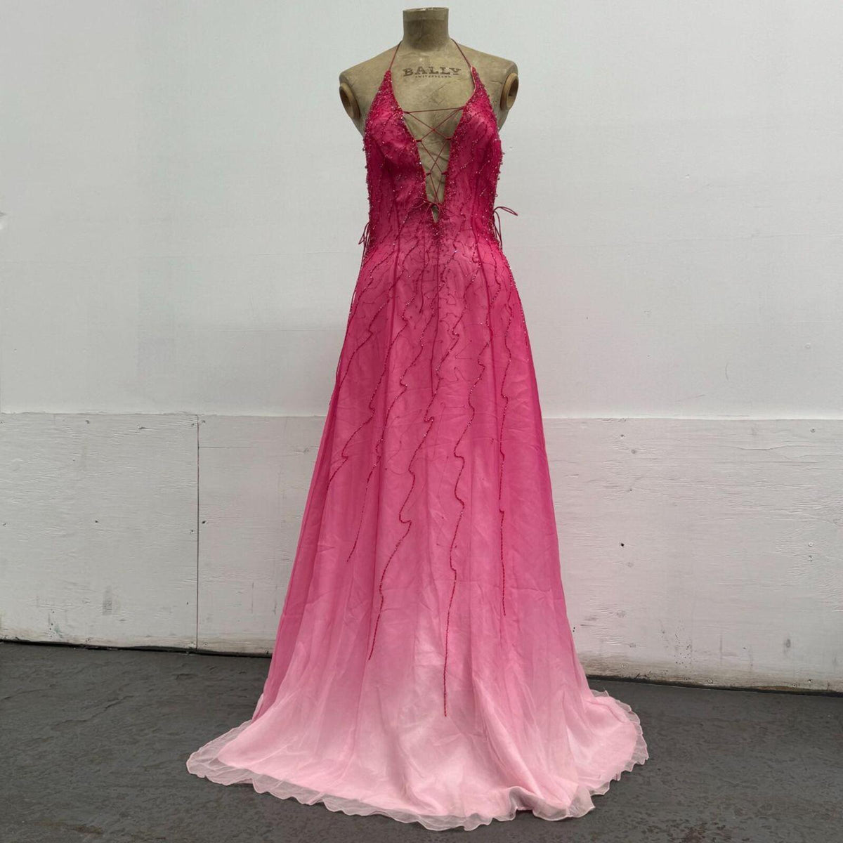 Vintage Y2K Cassandra Stone Ombré Beaded Silk Gown Pink