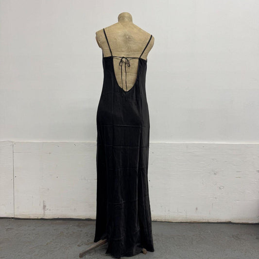 Vintage Y2K il-NAKIBO 100% Silk Cowl Back Maxi Dress Black