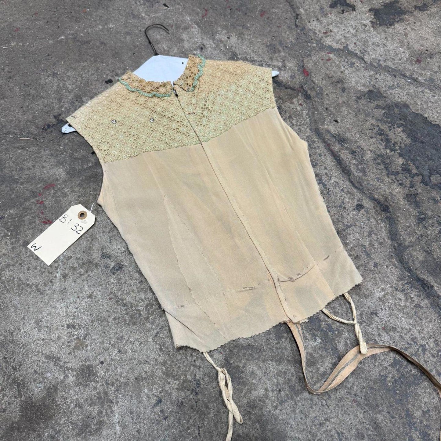 Vintage 50s does Edwardian Sage Green & Cream Sheer Blouse Film Costume