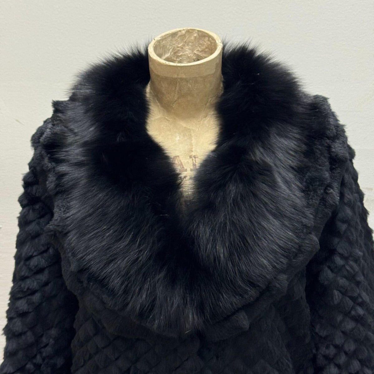 Y2K Vintage Rabbit Fox Wool Fur Black Statement Coat