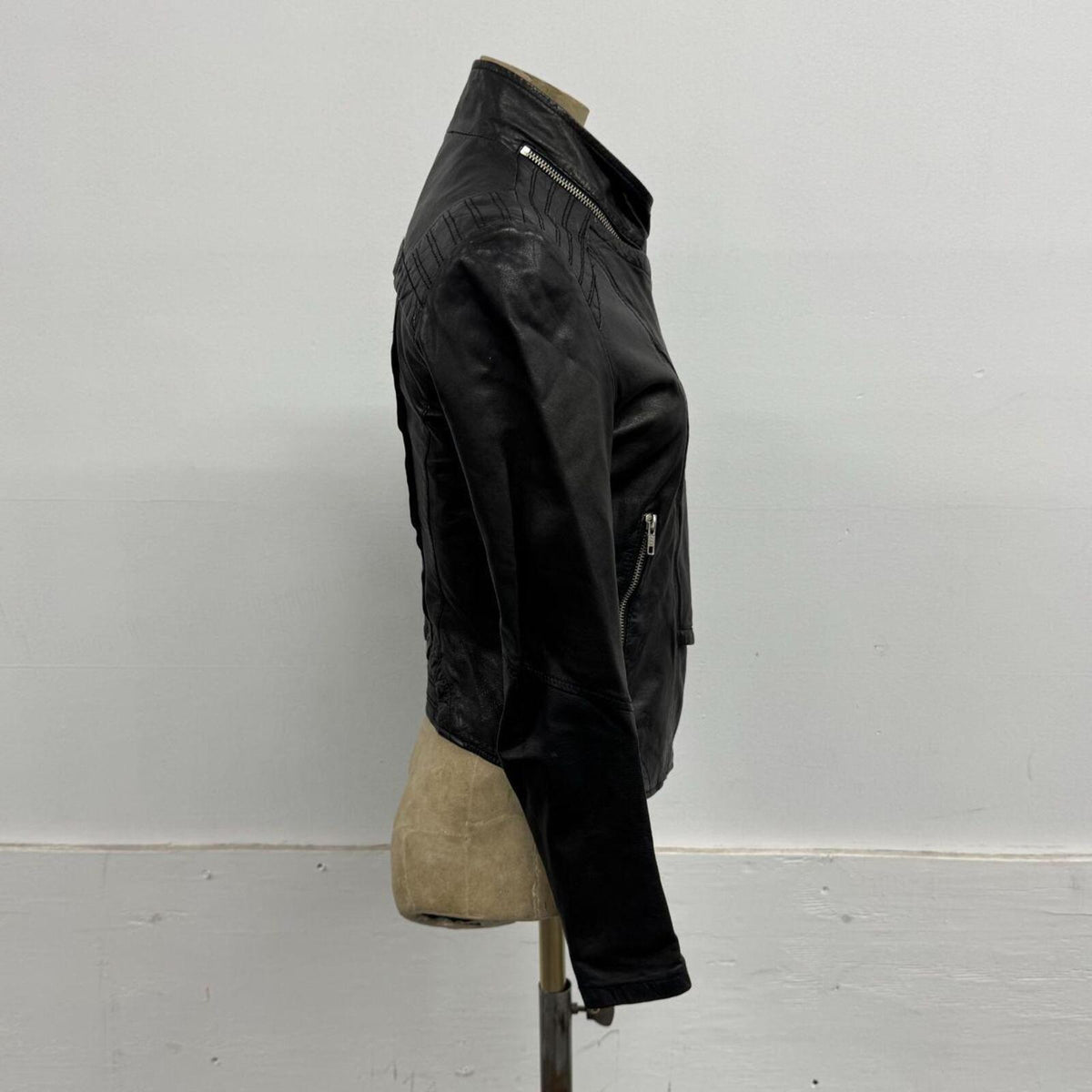 Vintage Black Multi-layer Asymmetric Avant Garde Leather Jacket
