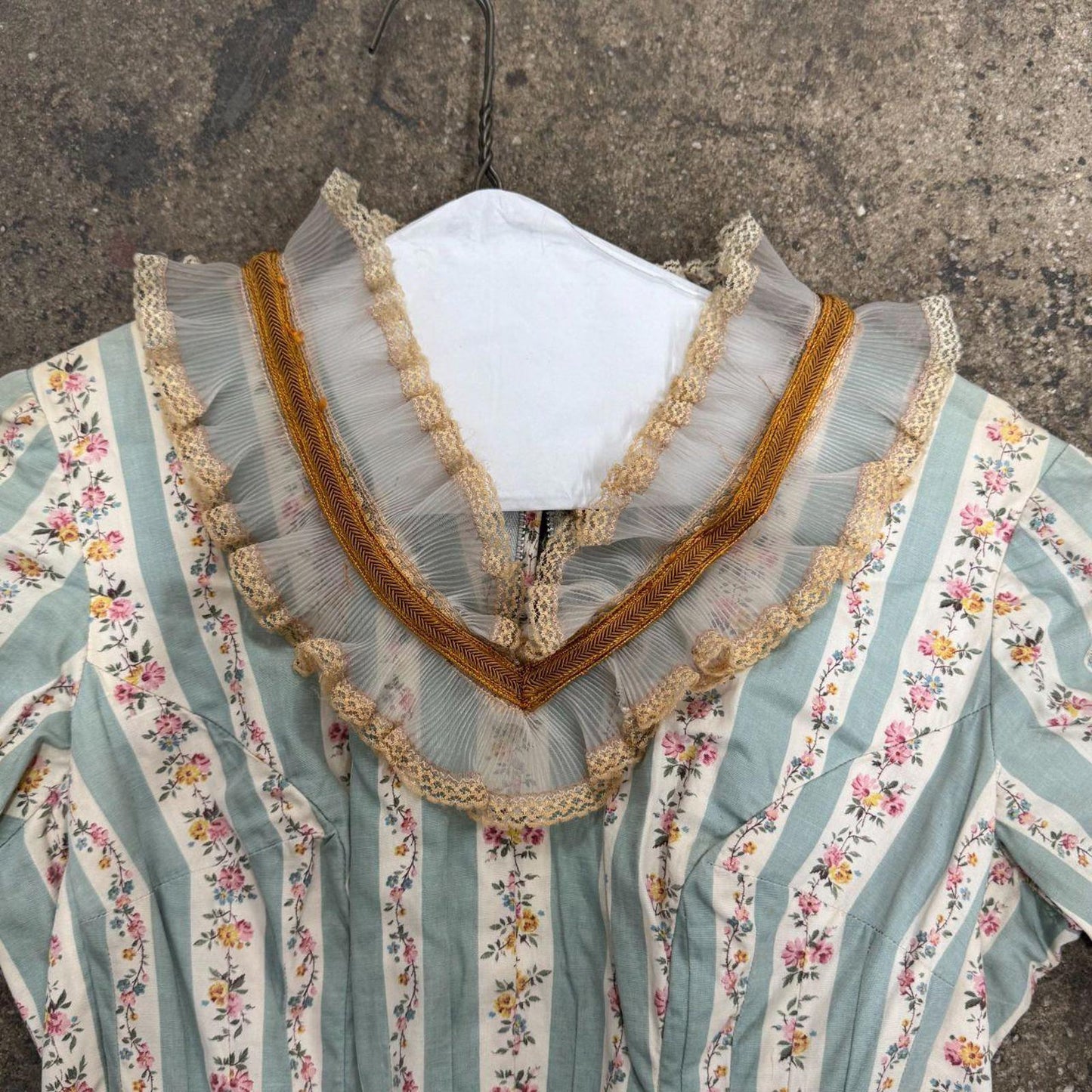 Vintage 40s does 1800s Victorian Blue Pink 2pc Gown Prairie Dress Film Costume