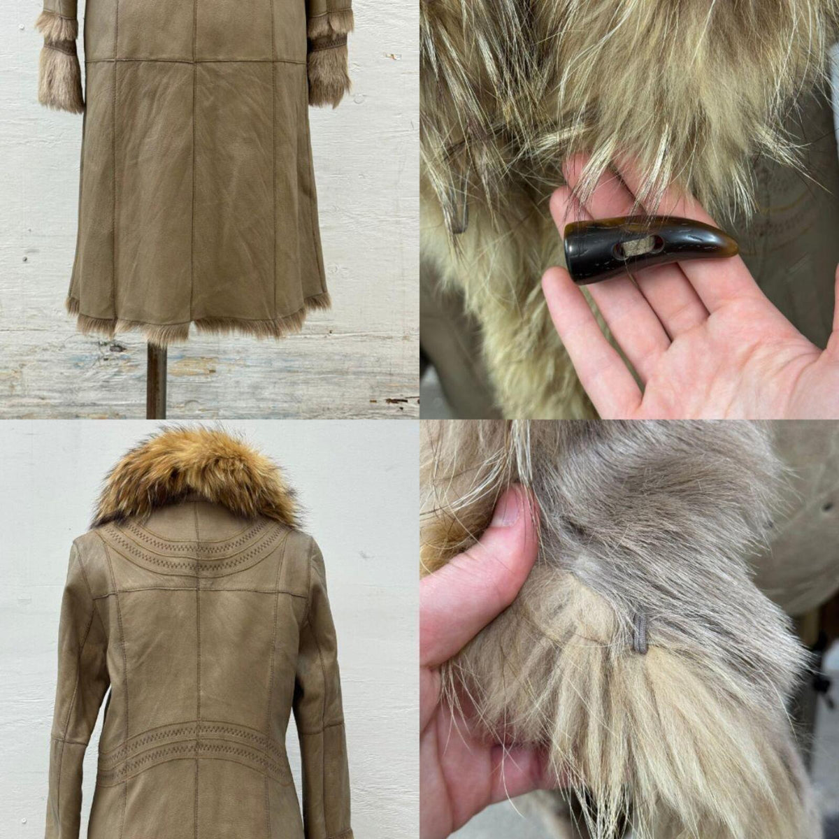 Vintage Emely Essence Raccoon Fur Leather Long Afghan Penny Lane Coat