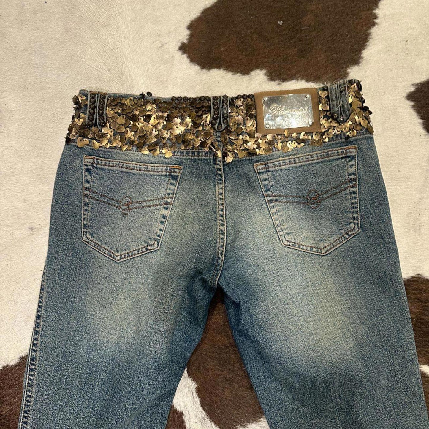 Blumarine Women's Low Rise Y2K Vintage Flare Jeans with Sequin Detail
