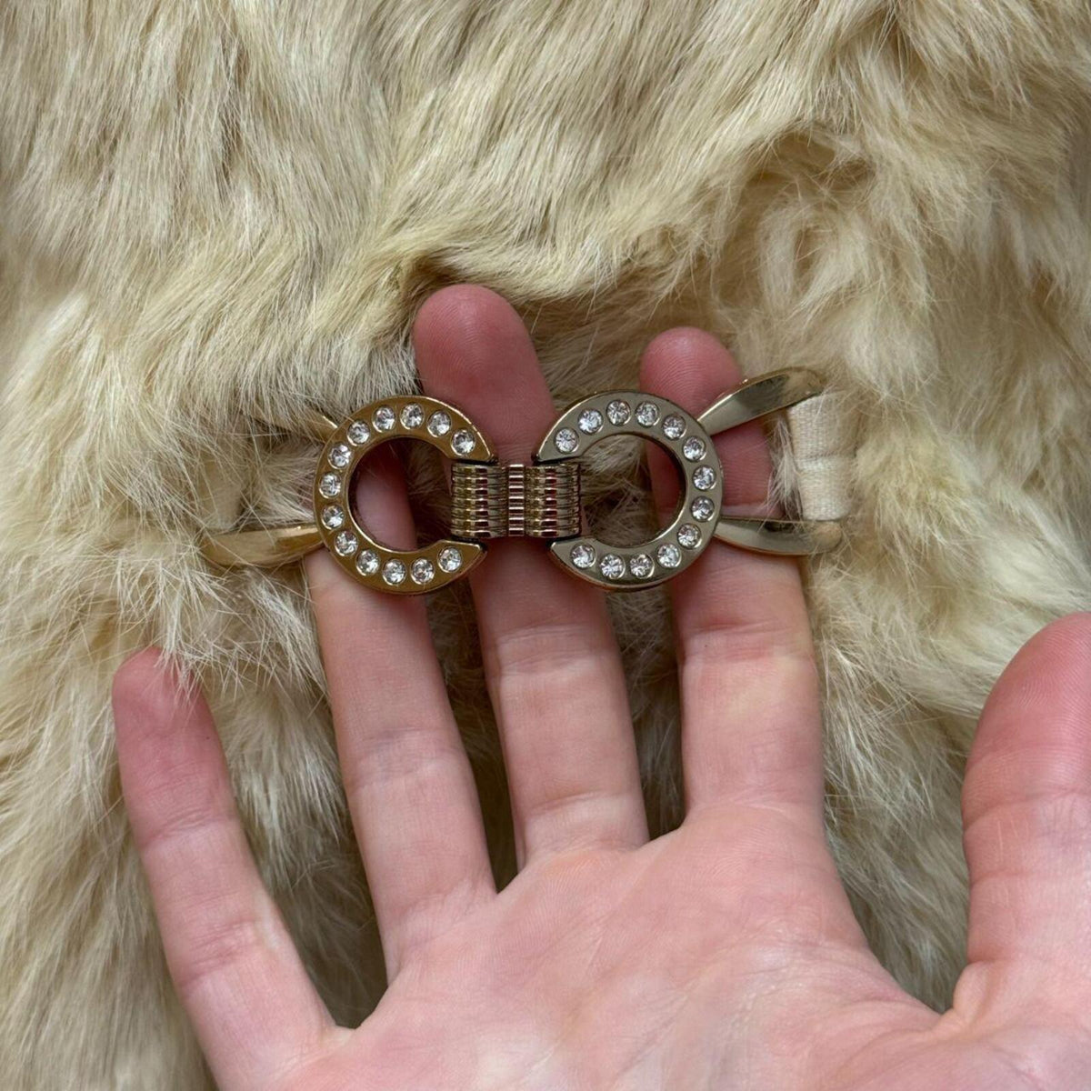 Vintage Rabbit & Raccoon Fur Rhinestone Buckle Jacket Coat