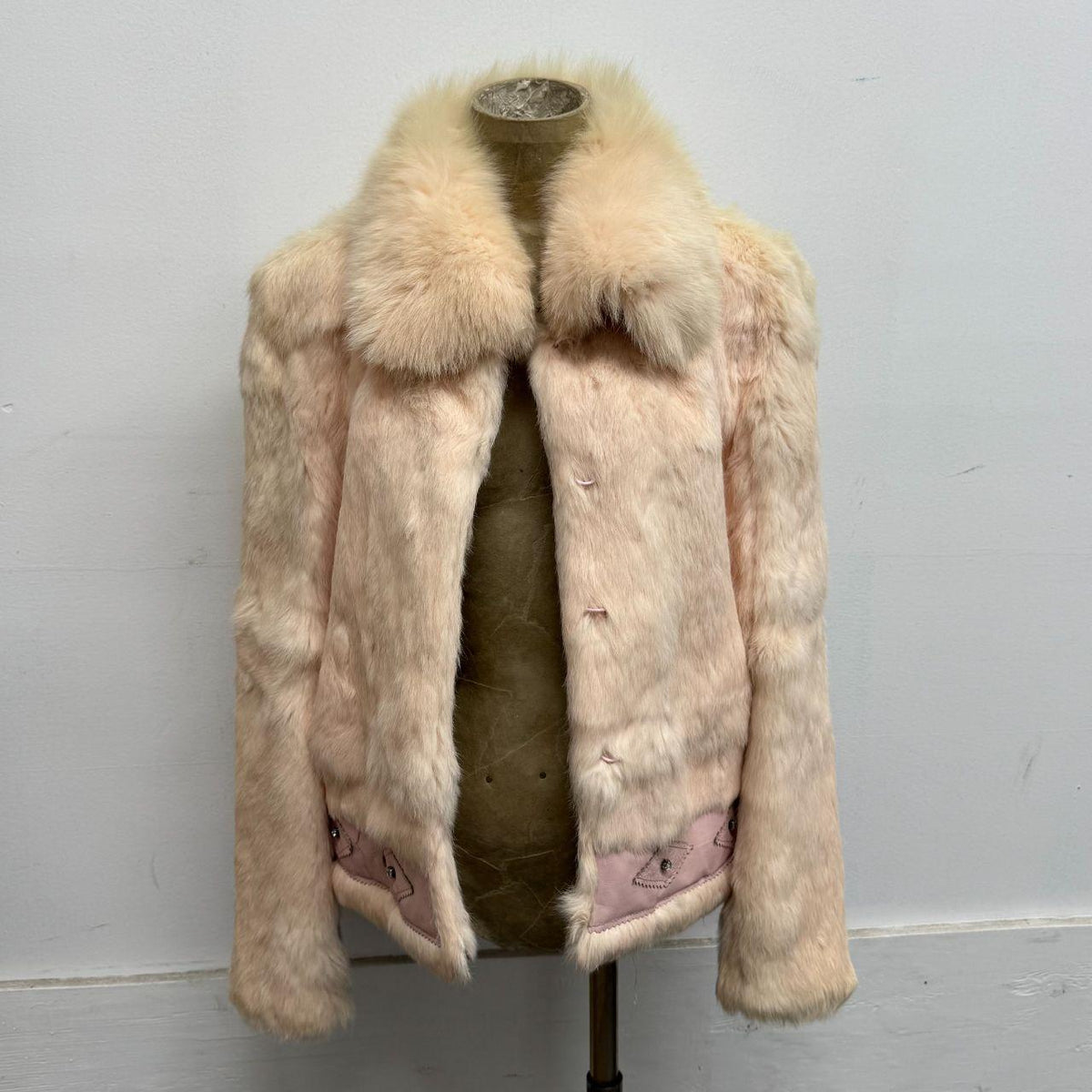 Vintage Y2K Pastel Baby Pink Rabbit & Fox Fur Jacket Coat