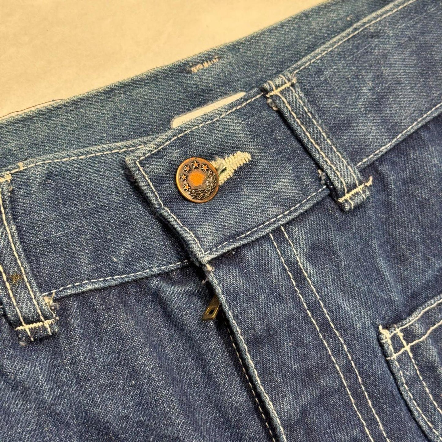 Vintage 70s Metallic Mixed-Panel Flare Jeans S