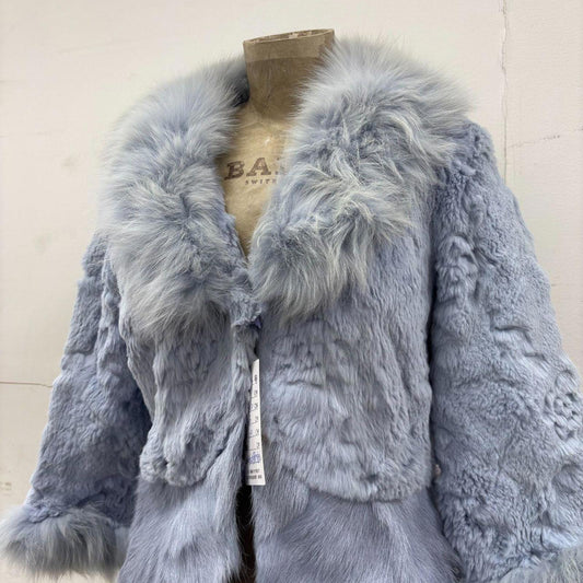 Vintage Y2K Periwinkle Blue Rabbit & Fox Fur Jacket