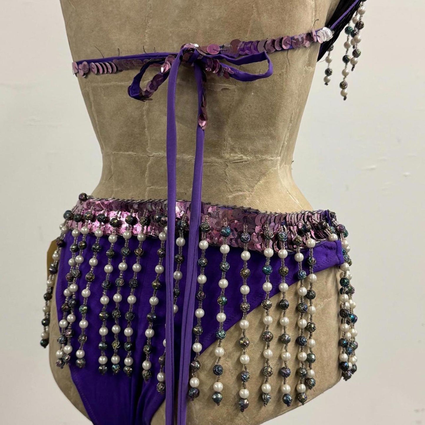 Vintage Purple & Silver Sequin Showgirl Costume Set