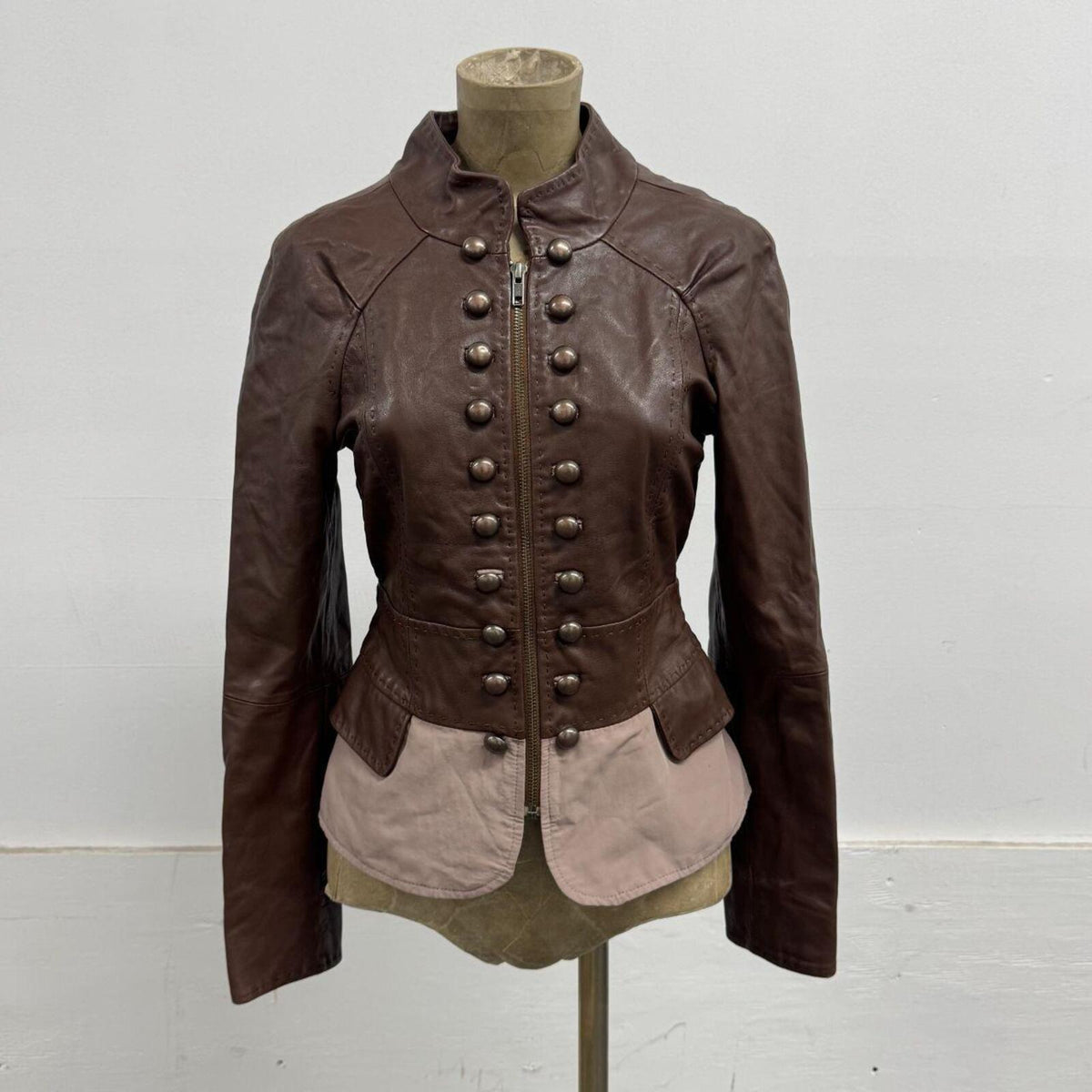 Vintage Brown Military Marching Band Napoleon Style Leather Jacket Etam
