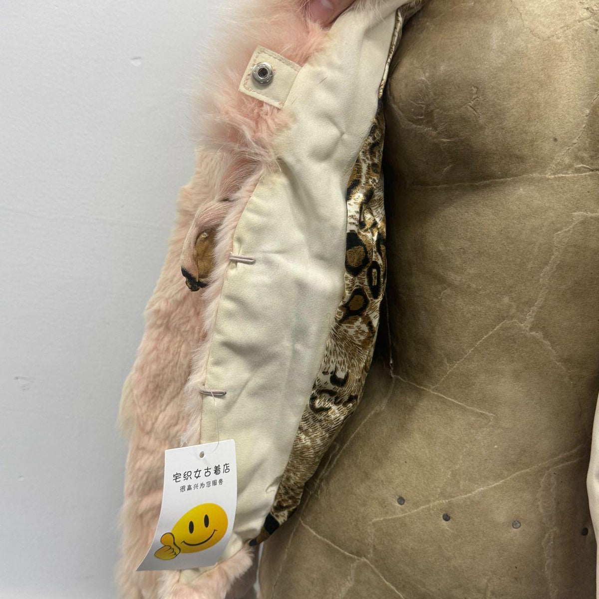 Vintage Y2K Baby Pink Pastel Rabbit & Fox Fur Jacket Coat w Rhinestones