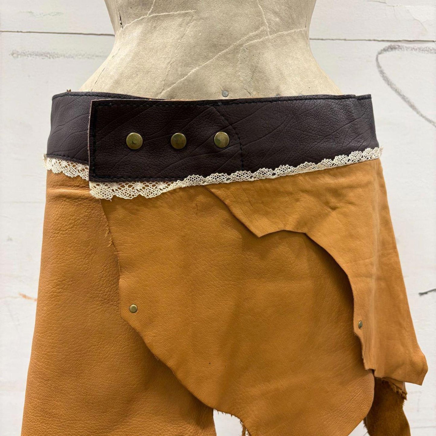 Vintage Arleki Créations Brown Deconstructed Leather Mini Skirt