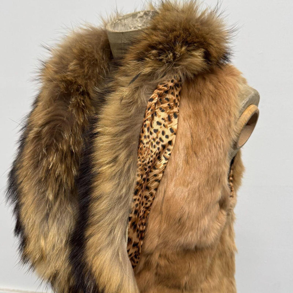 Vintage Honey Tan Mixed Raccoon & Rabbit Fur Vest