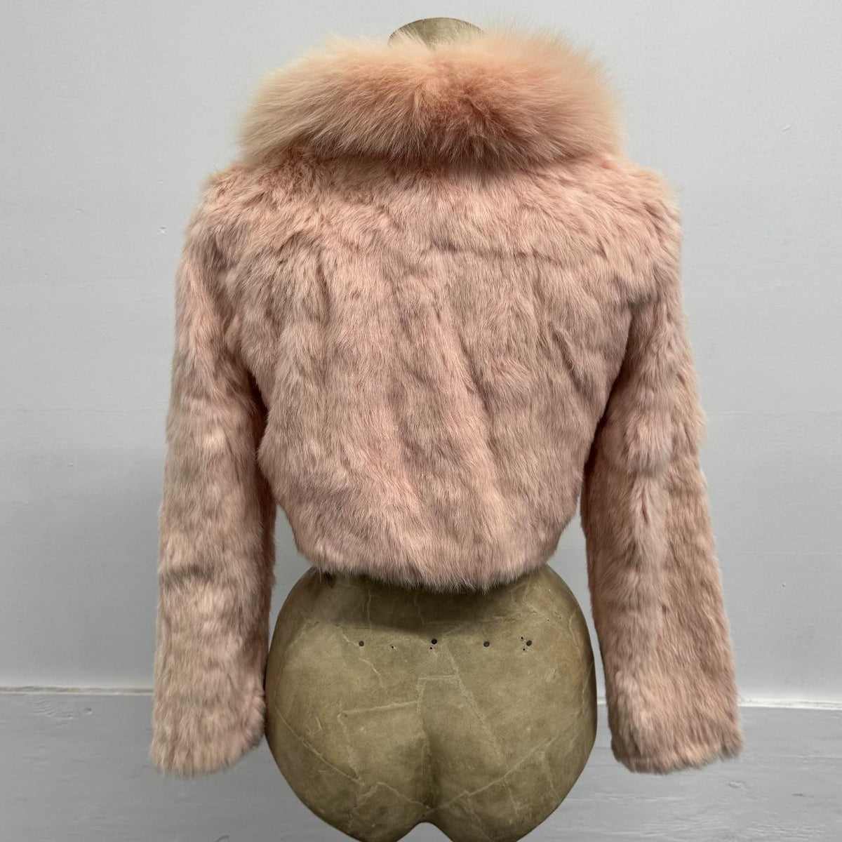 Vintage Y2K Baby Pastel Pink Rabbit & Fox Fur Cropped Bolero Jacket Coat