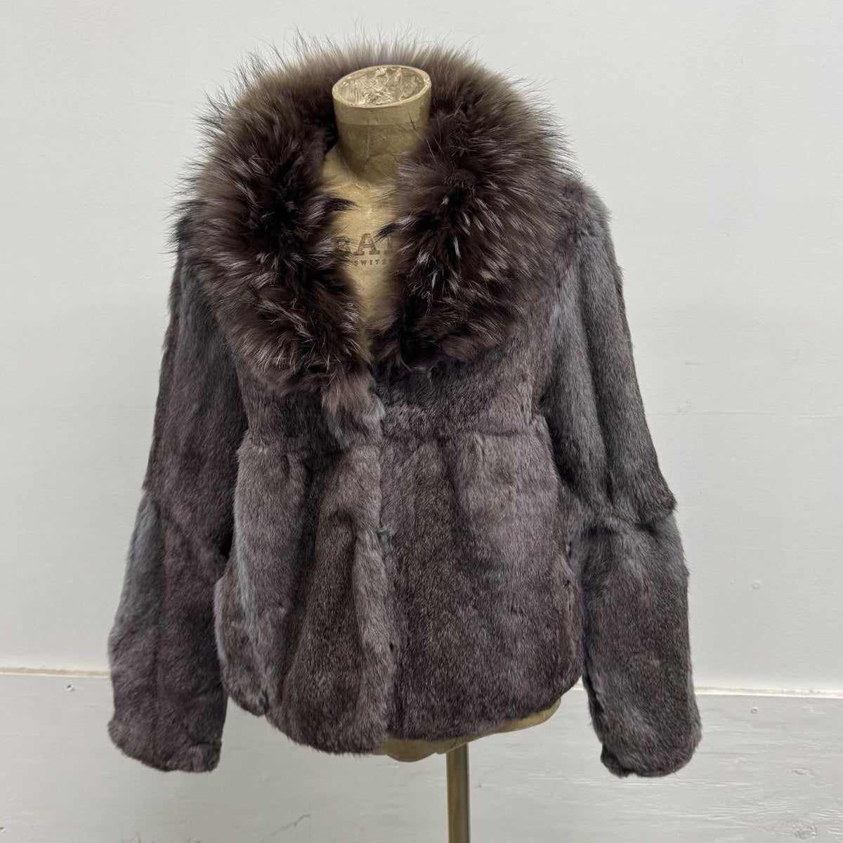 Vintage Y2K Mauve Grey Rabbit & Raccoon Fur Jacket Coat