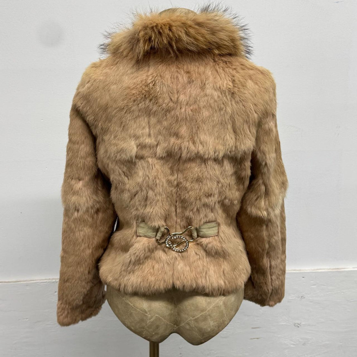 Vintage Y2K Tan Rabbit & Raccoon Fur Jacket Coat