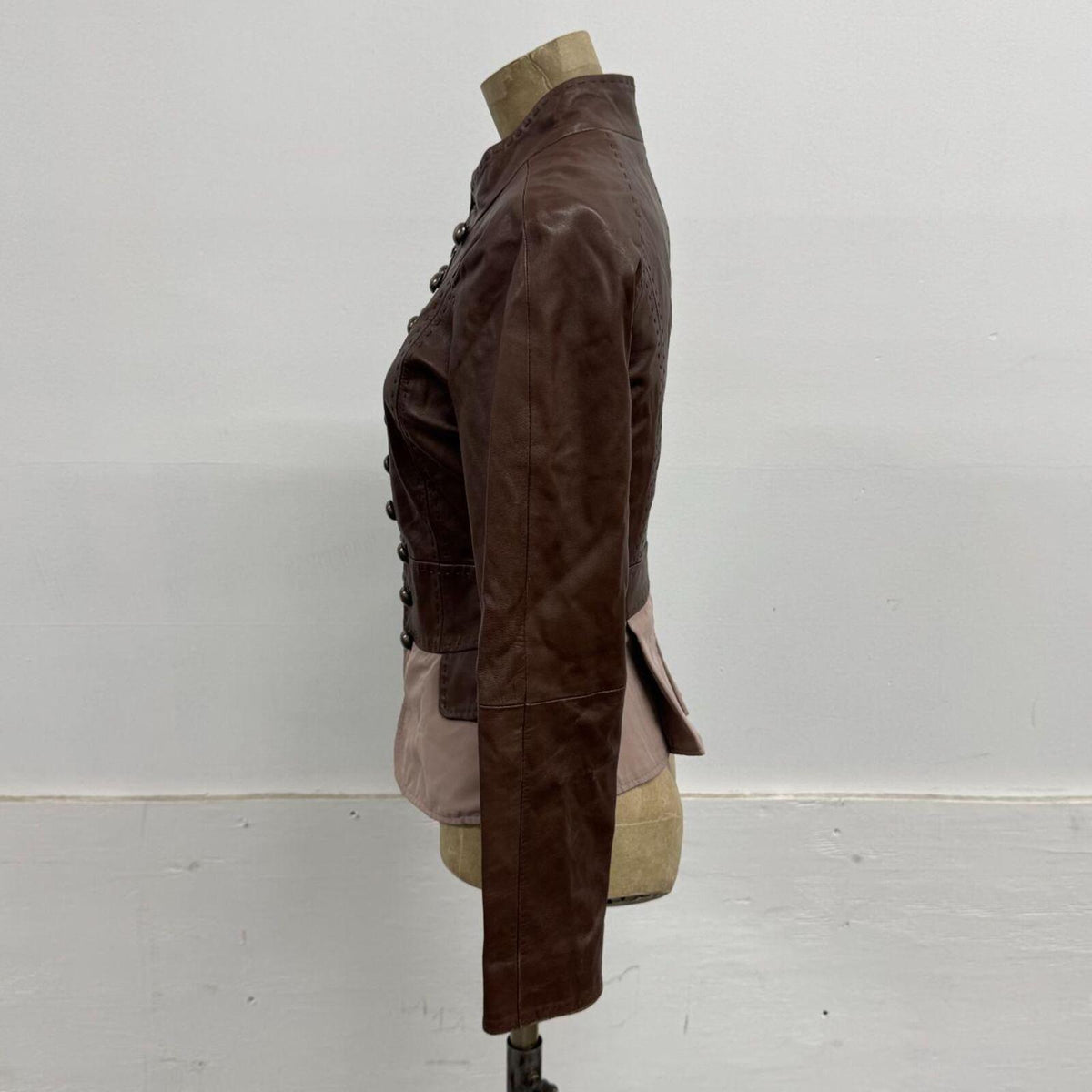 Vintage Brown Military Marching Band Napoleon Style Leather Jacket Etam