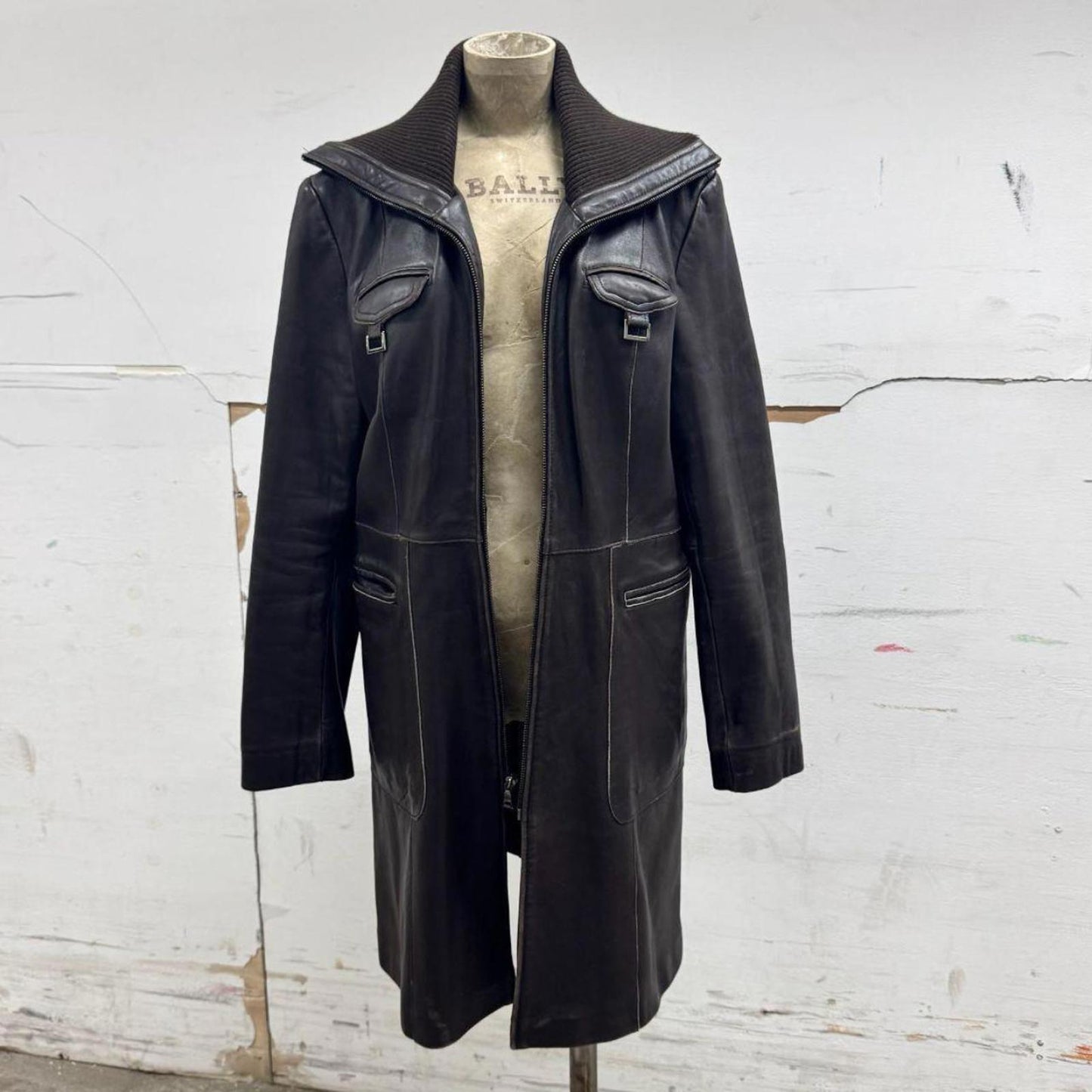 Vintage Jones New York Genuine Longline Brown Leather Duster Coat