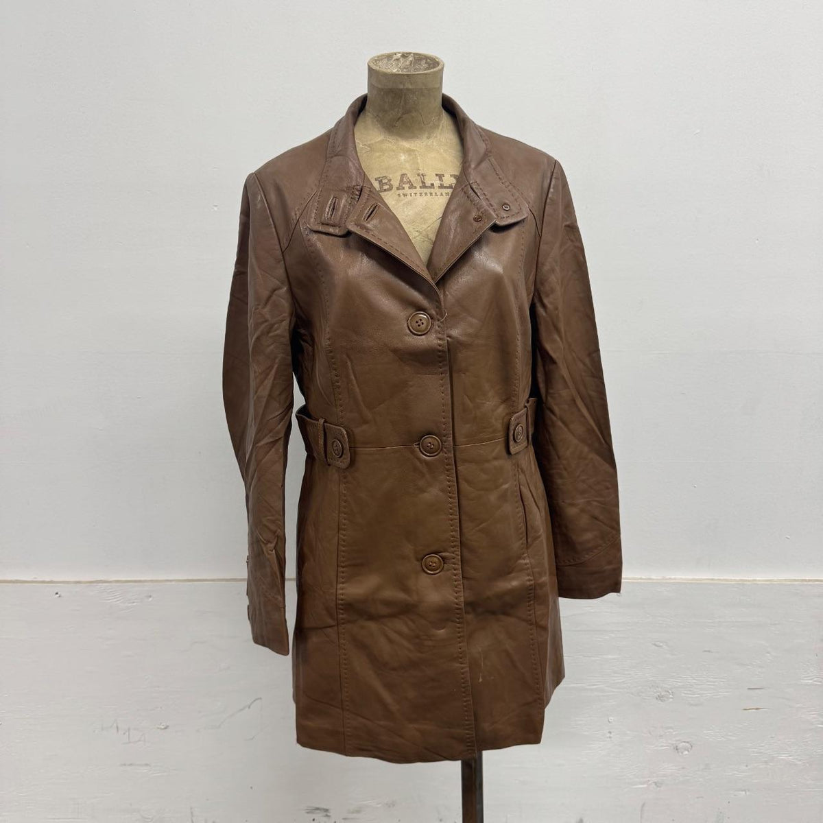Vintage Brown Longline Trenchcoat Leather Jacket