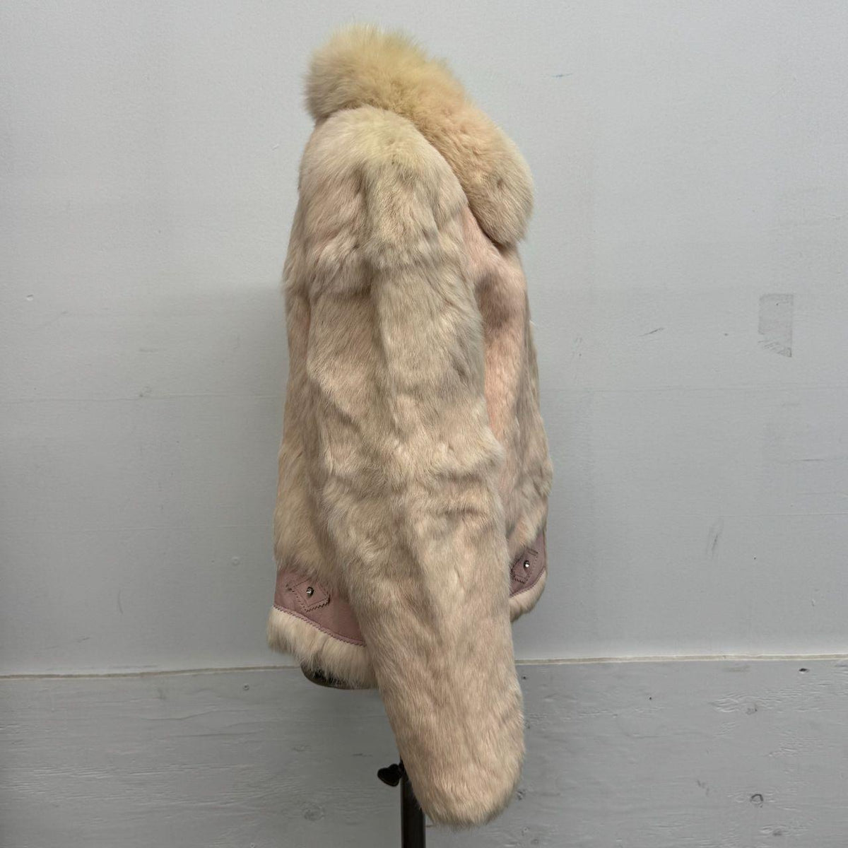 Vintage Y2K Pastel Baby Pink Rabbit & Fox Fur Jacket Coat