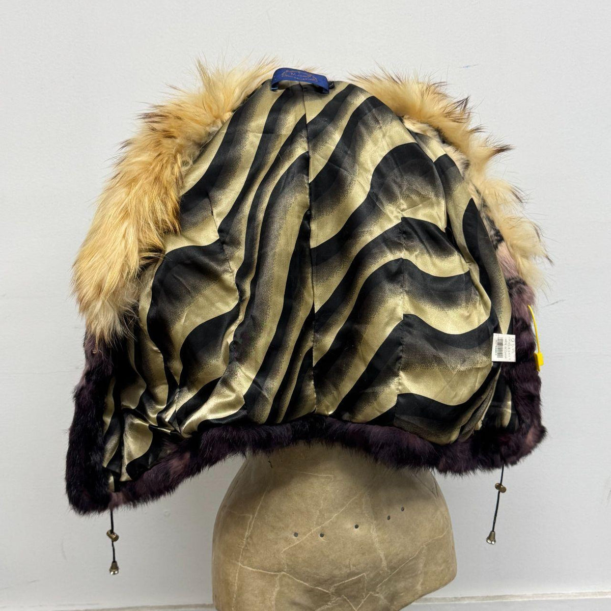 Vintage Y2K Cream Purple Fishnet Print Rabbit & Raccoon Fur Jacket Coat