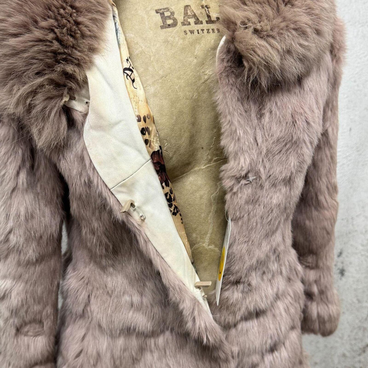 Vintage Mauve Rabbit Fur Coat with Fox Fur Collar