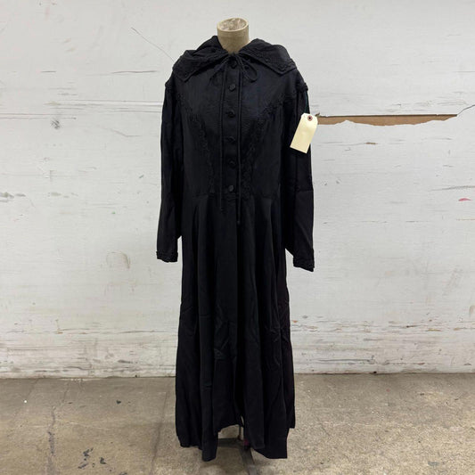 Vintage 50s Black Hooded Victorian Style Cloak Trench Coat