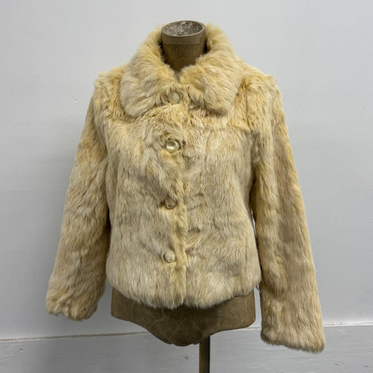 Vintage Cream White Rabbit Fur Jacket Coat