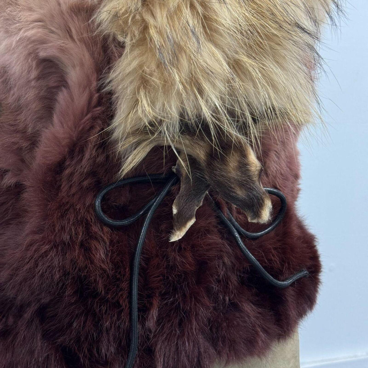 Vintage Beige Burgundy Ombre Raccoon & Rabbit Fur Vest