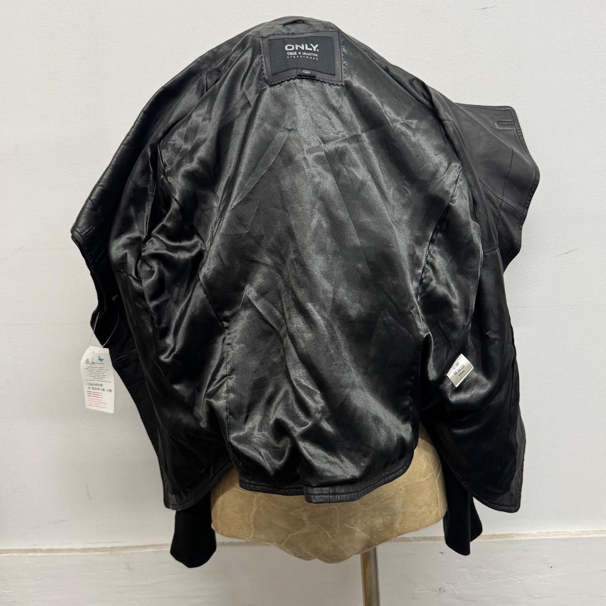 Vintage Black Funnel Neck Asymmetric Avant Garde Leather Jacket