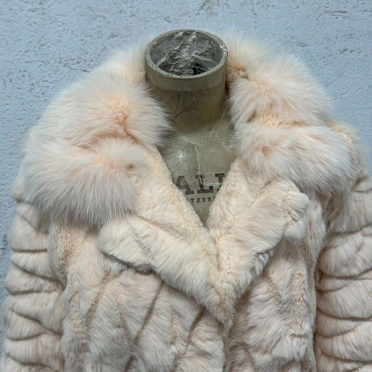 Vintage Y2k Quilted Blush Rabbit & Fox Fur Jacket Coat