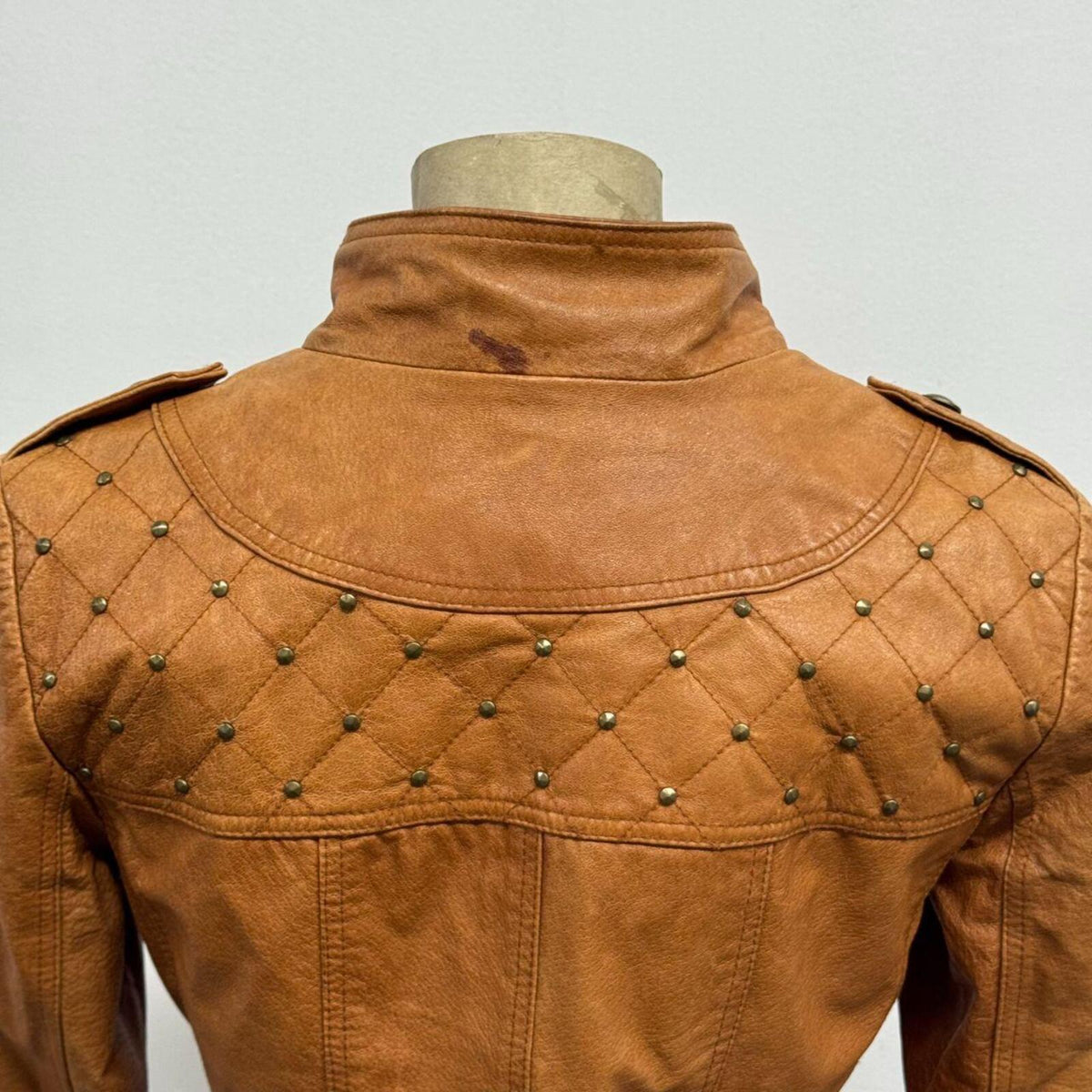 Vintage Tan Cognac Military Style Leather Jacket