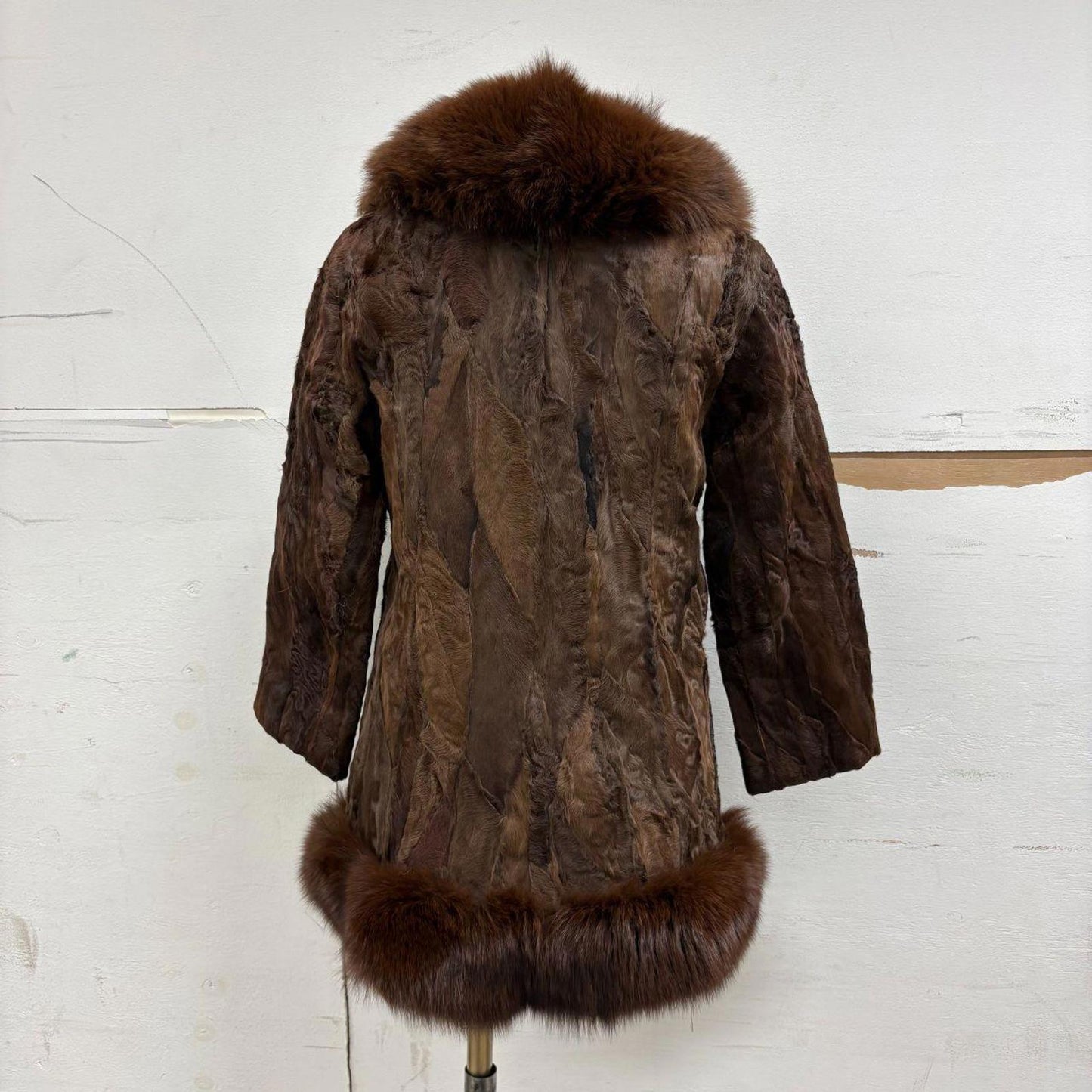 Vintage Paneled Brown Real Fox Fur Penny Lane Afghan Coat