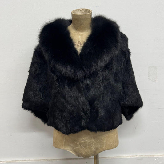 Vintage Y2K Black Rabbit & Fox Fur Jacket Coat