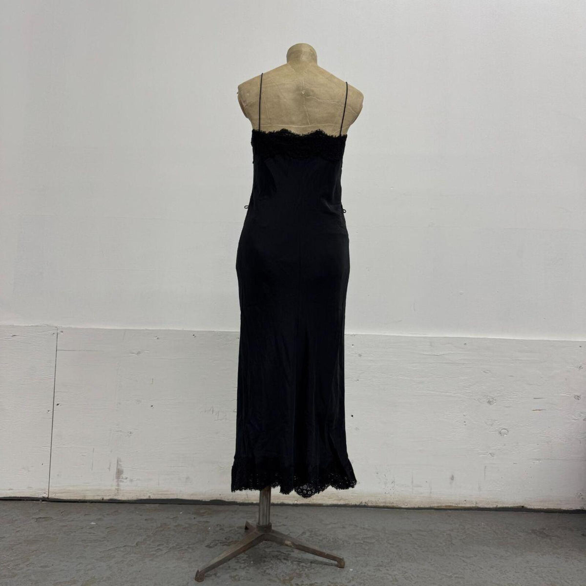 Vintage 90s Y2K Noir Silk Lace-Trim Slip Dress
