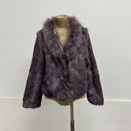 Vintage Y2K Purple-Grey Rabbit & Fox Fur Jacket Coat