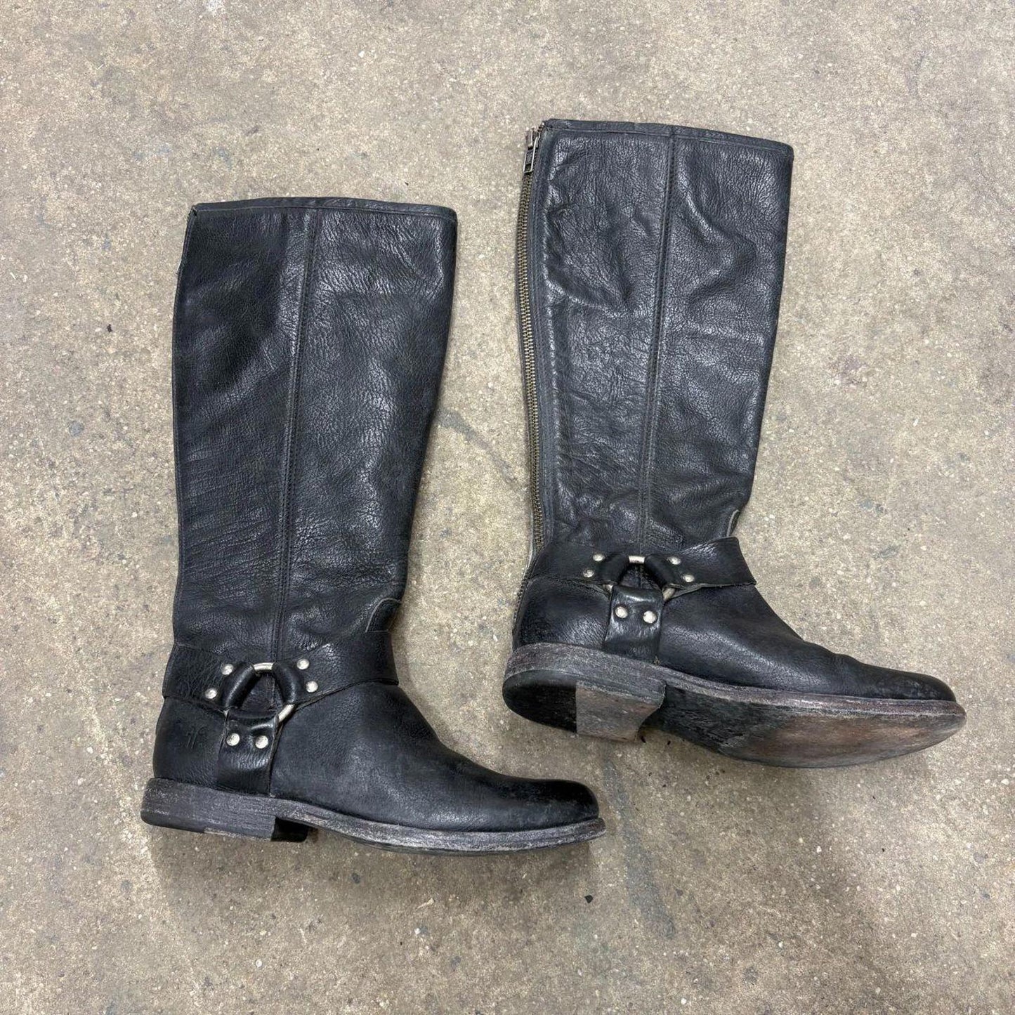 Vintage Black Frye Leather Moto Harness Boots