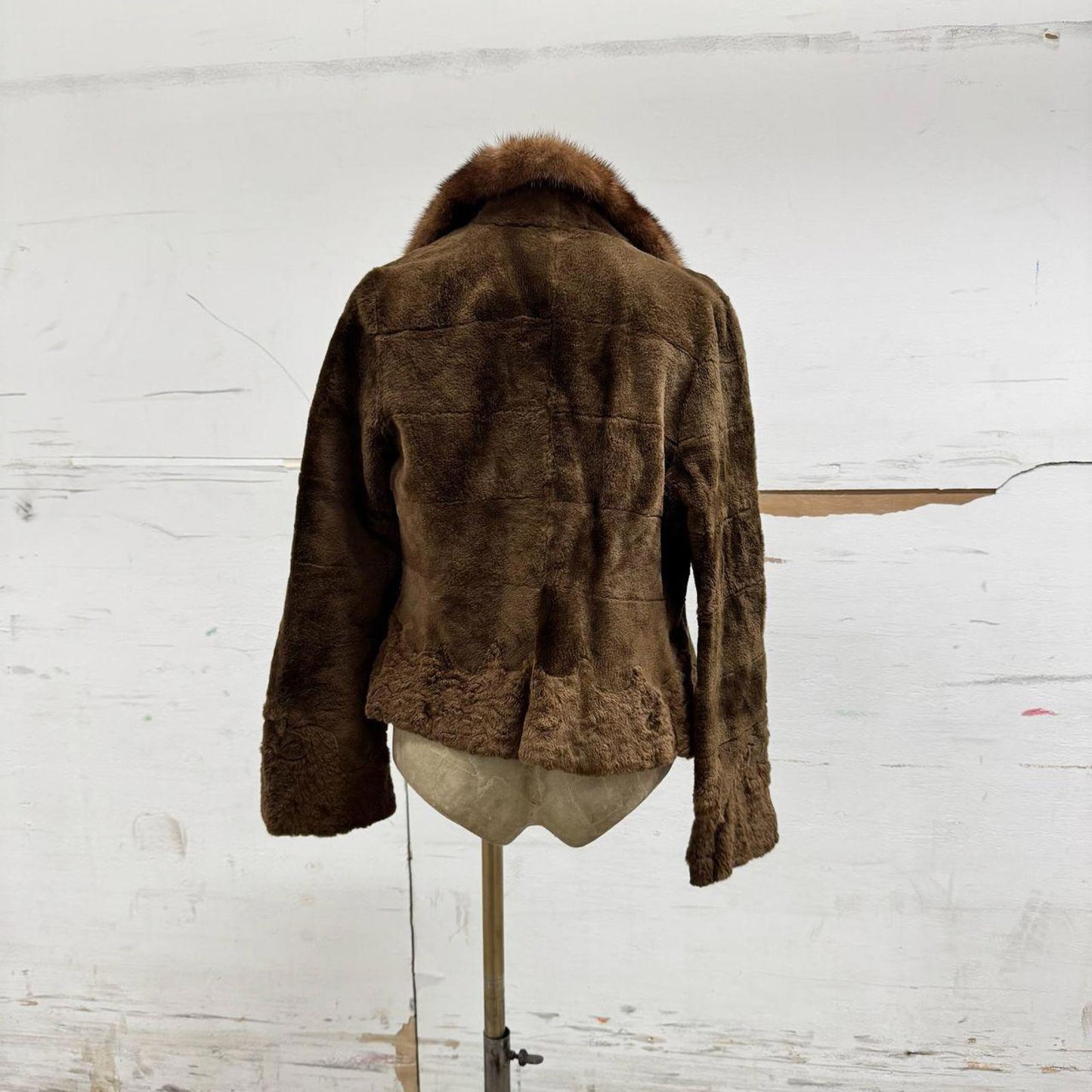 90s Vintage Mink Collar Plush Mixed-Texture Jacket